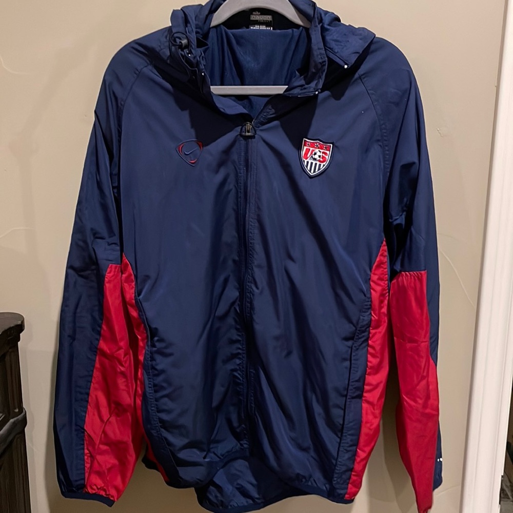 Team USA soccer Nike rain coat zipper hood Mens L